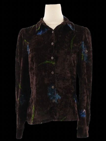 Excellent Sportmax Black Floral Blouse Size M Viscose Long Sleeve
