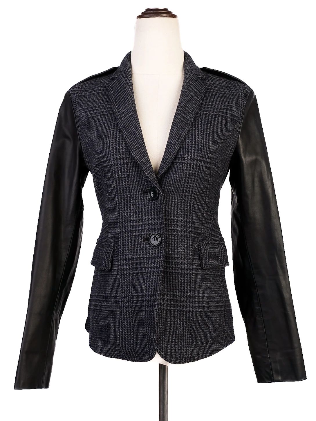 Excellent Burberry Gray Wool Jacket with Leather Sleeves