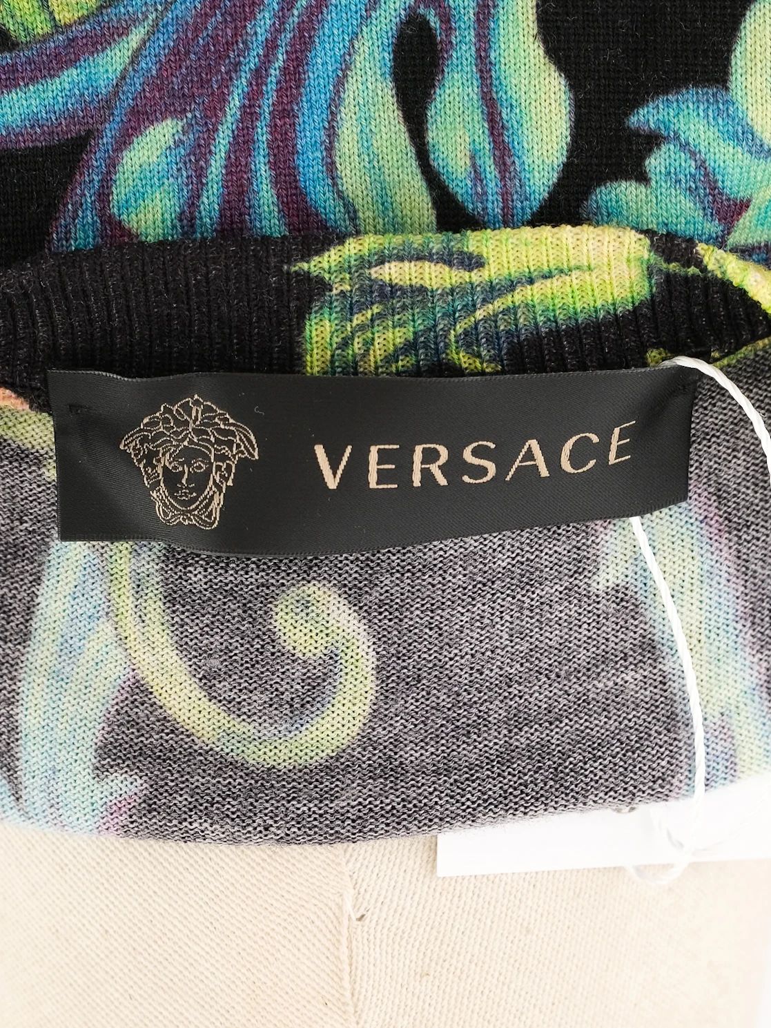 Excellent Versace Long-Sleeved Shirt Wool Size S Floral Pattern