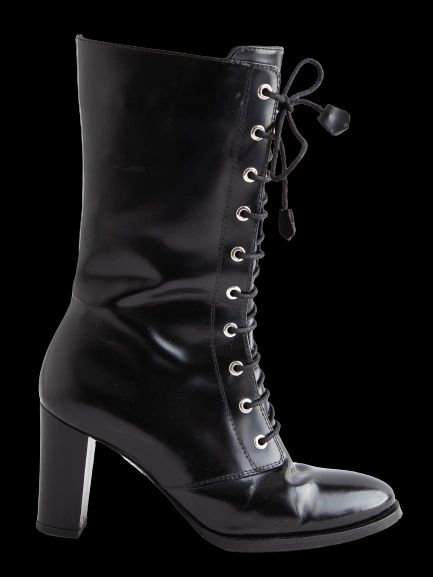 Excellent Beymen Club Black Lacquer High-Heeled Lace-Up Boots Size 36