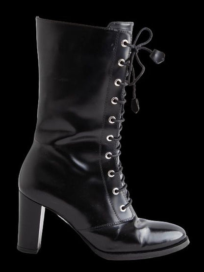 Excellent Beymen Club Black Lacquer High-Heeled Lace-Up Boots Size 36