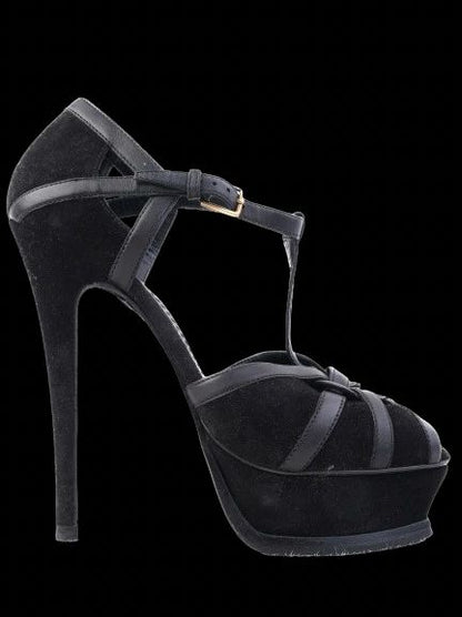 Excellent Yves Saint Laurent Black Leather High-Heeled Sandals Size 36