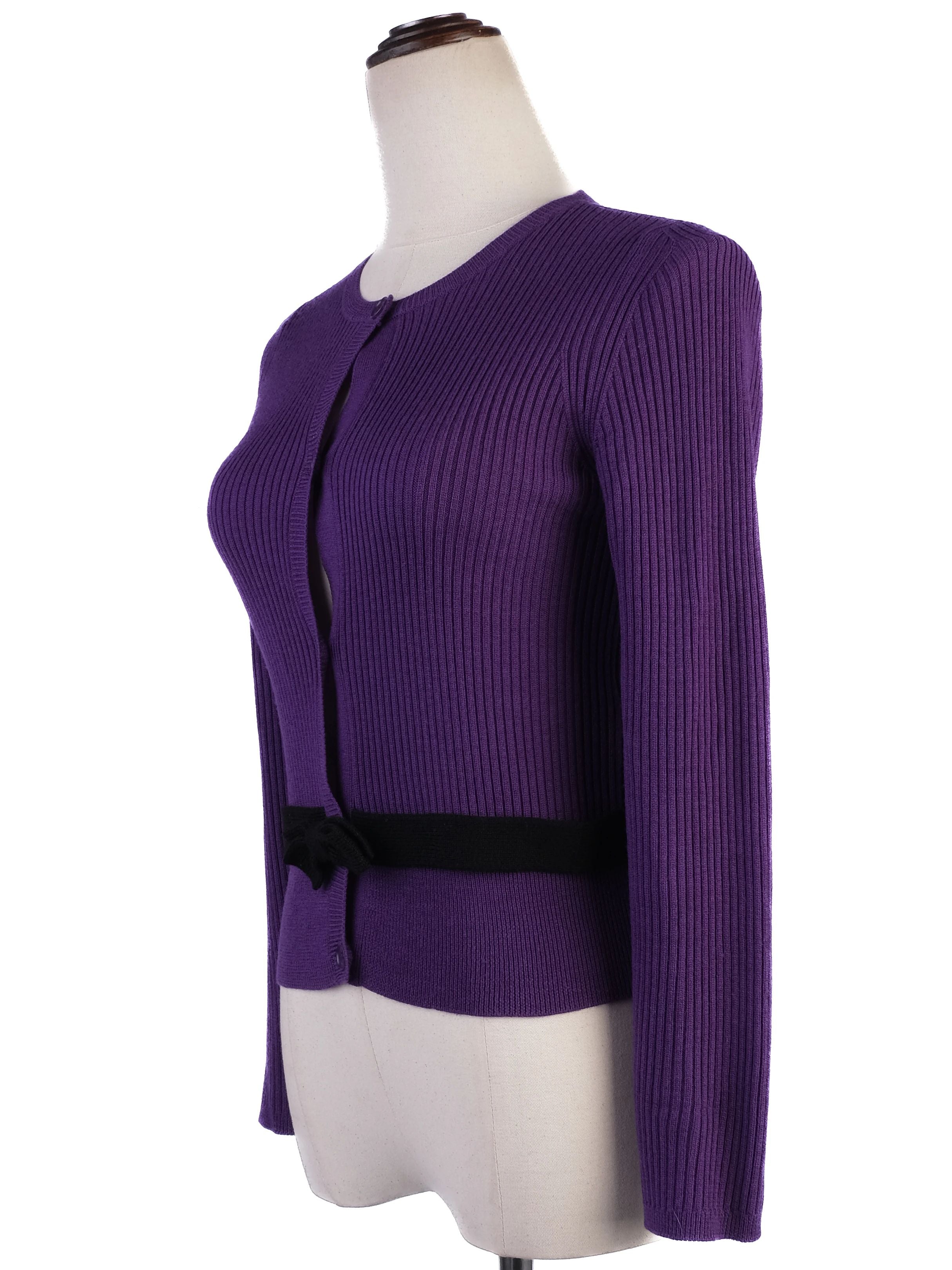 Excellent Burberry Purple Wool Cardigan with Bow Belt Size 12 for Kids