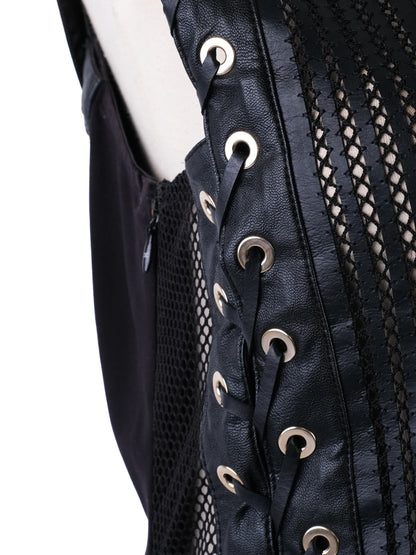 ELISABETTA FRANCHI Black Sleeveless Dress Size L with Lace-up Details