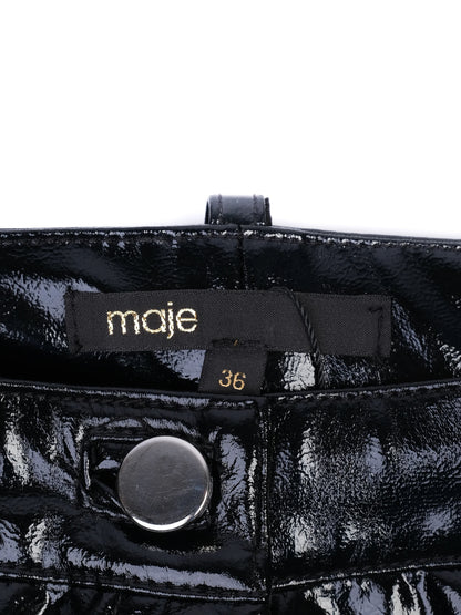 EXCELLENT Maje Black Glossy Polyurethane Pants Size S