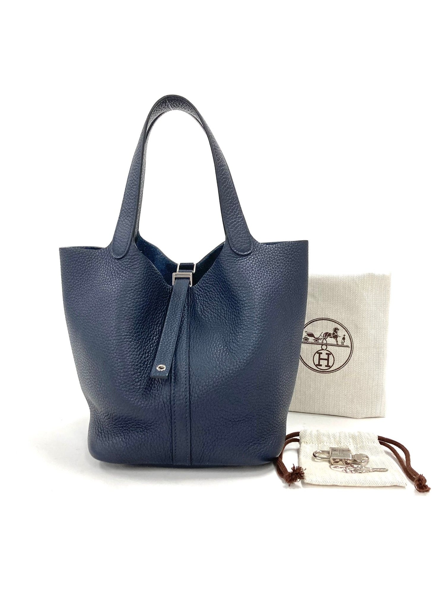 Hermes Navy Picotin MM,Taurillon Clemence PHW  Y Stamp