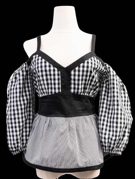 Excellent Valentino Gingham Top Women Size L Black White Cotton