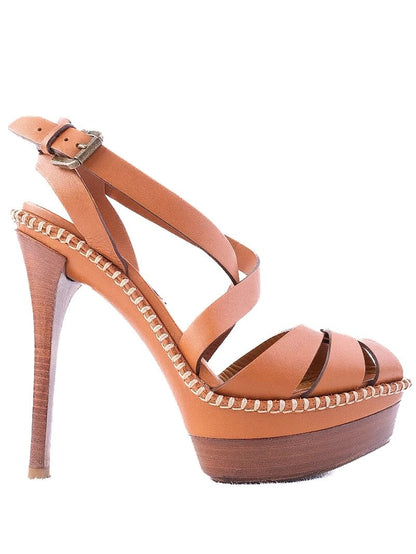 Perfect Ralph Lauren Orange Leather High-Heeled Platform Sandals Size 38.5