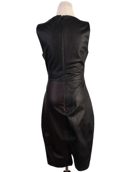 Excellent Robert Rodriguez Black Leather Dress Size 4 S Cut-Out Detail