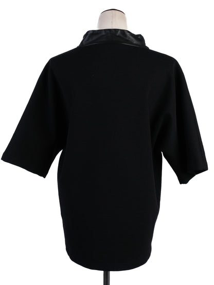 Excellent Ralph Lauren Black Wool Shirt with Faux Leather Collar Size M