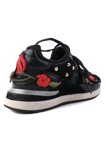Excellent Dolce Gabbana Black Floral Embroidered Sneakers Women