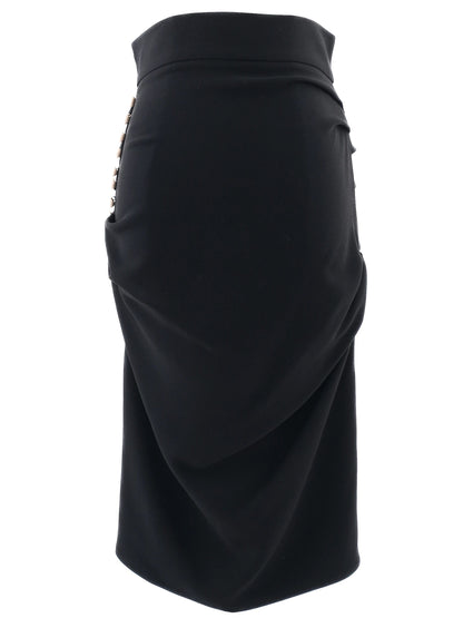 Excellent Elisabetta Franchi Black Ruched Pencil Skirt XS