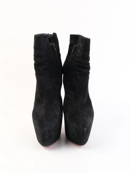Excellent Christian Louboutin Black Leather Ankle Boots Size 37.5