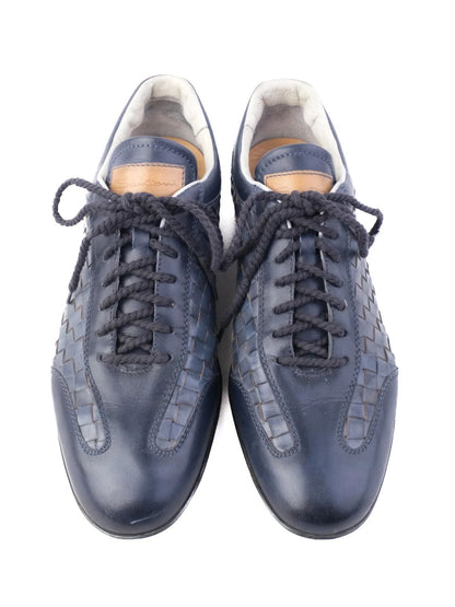 Excellent Santoni Woven Leather Sneakers Blue Size 40 Men