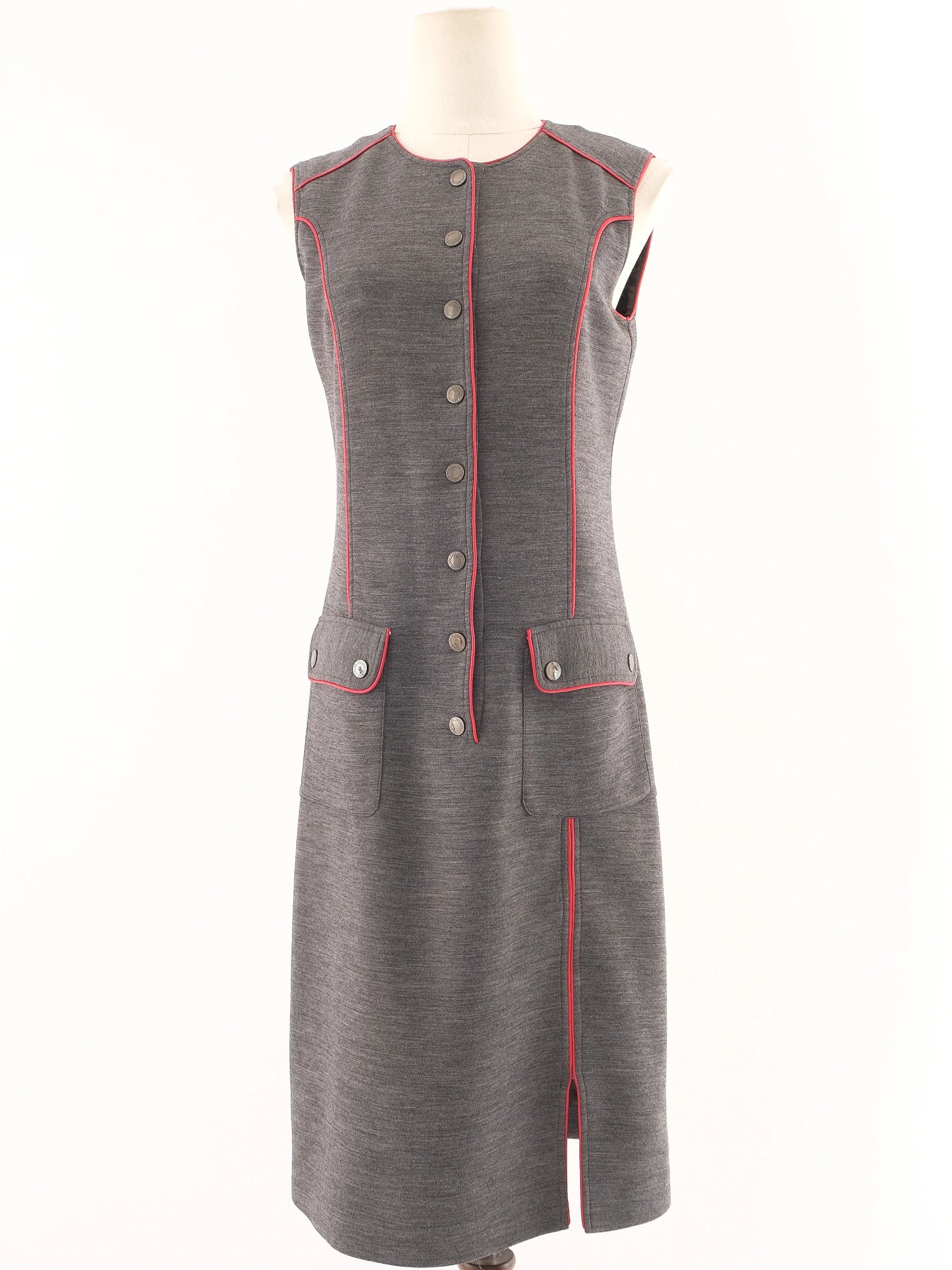 Excellent Gray Wool Sleeveless Button-Down Dress Size L