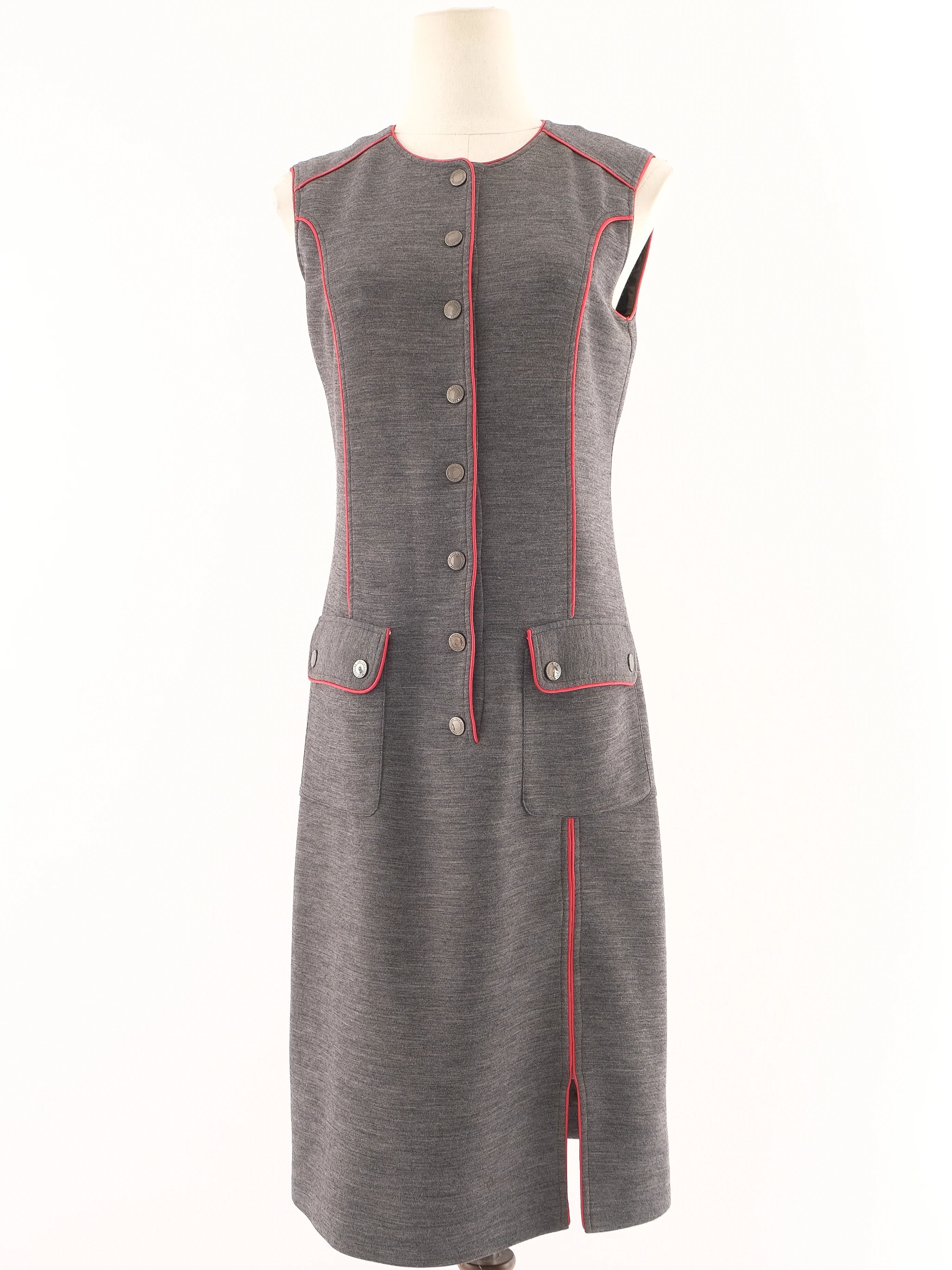 Excellent Gray Wool Sleeveless Button-Down Dress Size L