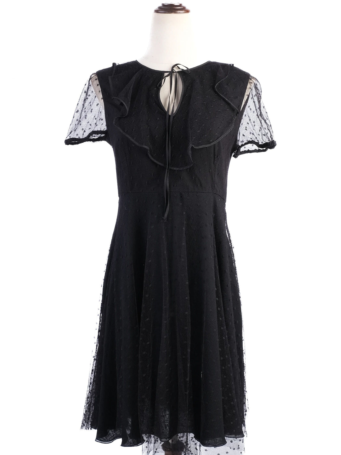 Excellent Red Valentino Black Nylon Dress with Sheer Polka-Dot Sleeves