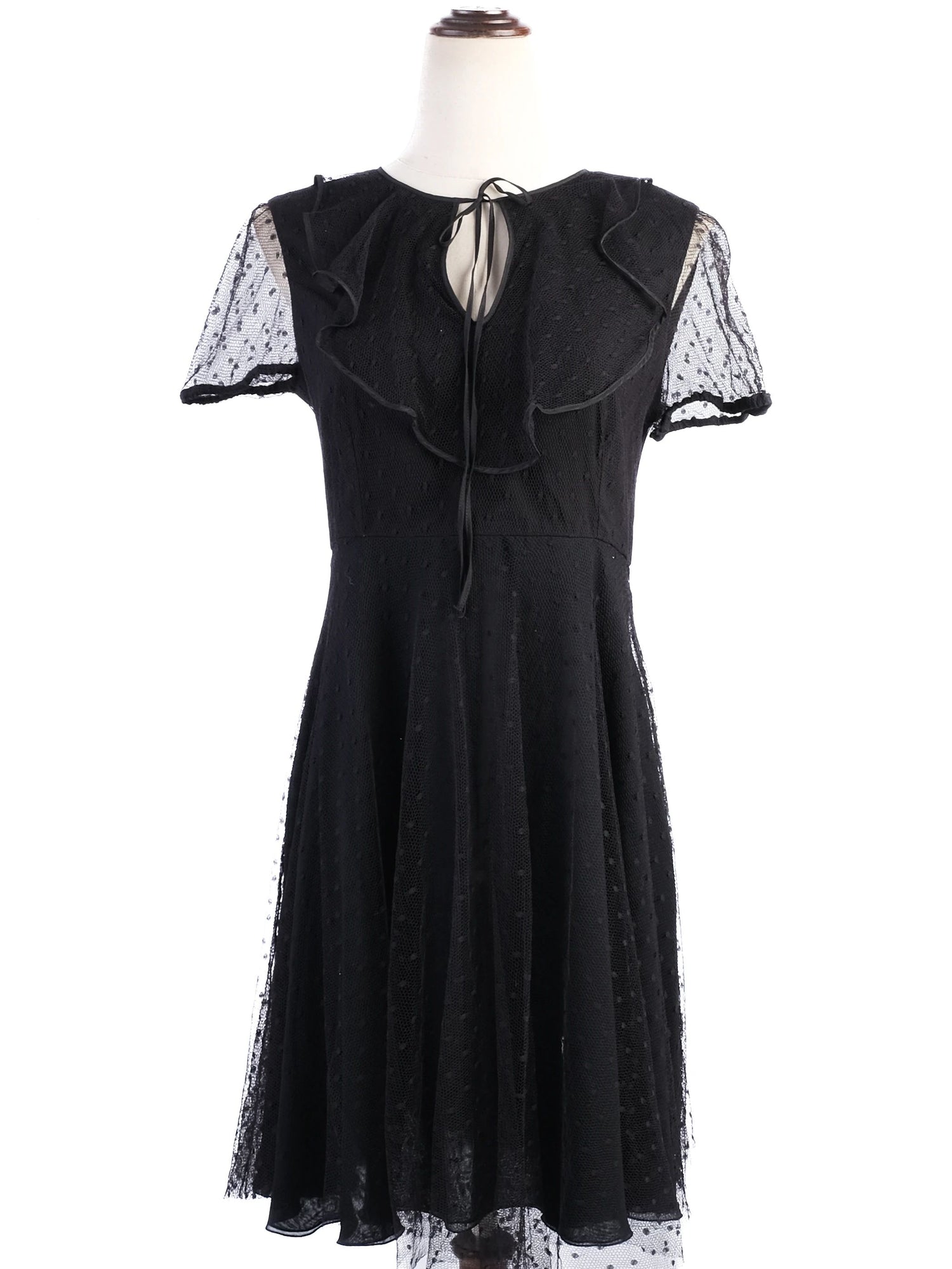 Excellent Red Valentino Black Nylon Dress with Sheer Polka-Dot Sleeves