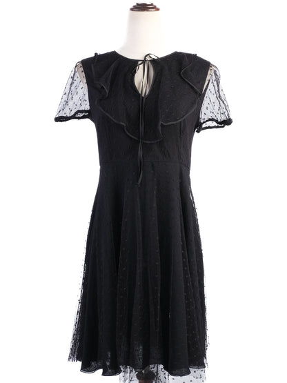 Excellent Red Valentino Black Nylon Dress with Sheer Polka-Dot Sleeves