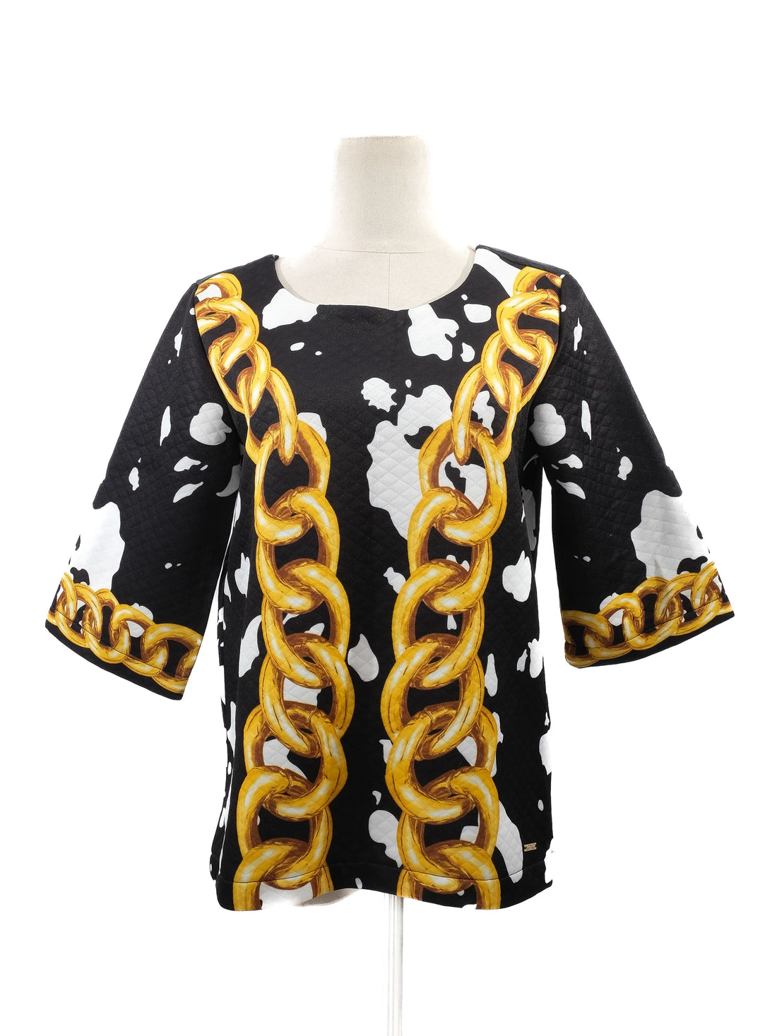 NEW Moschino Black &amp; White Chain Print Top Size L Cotton