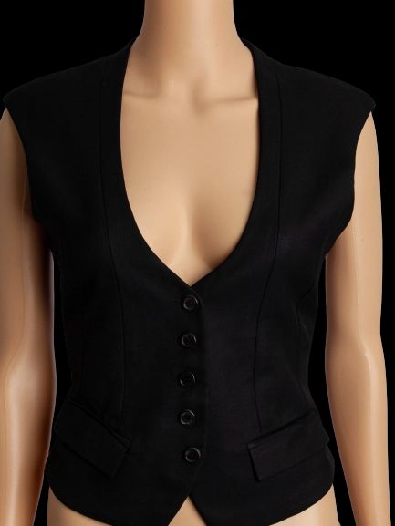 Good Neil Barrett Black Wool Gabardine Women’s Vest with Pockets