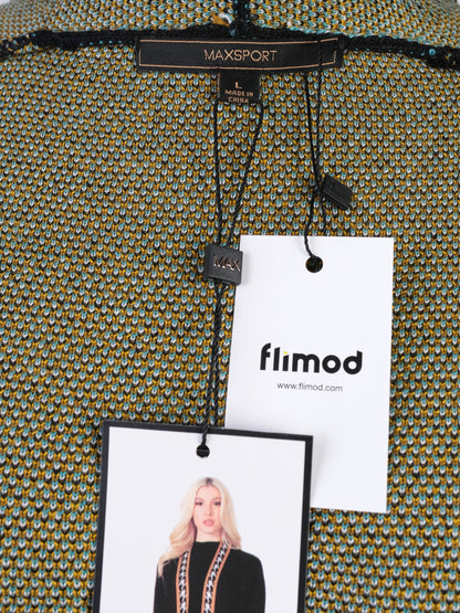 NEW Max Sport Long Wool Cardigan Black Gold Turquoise Houndstooth Women