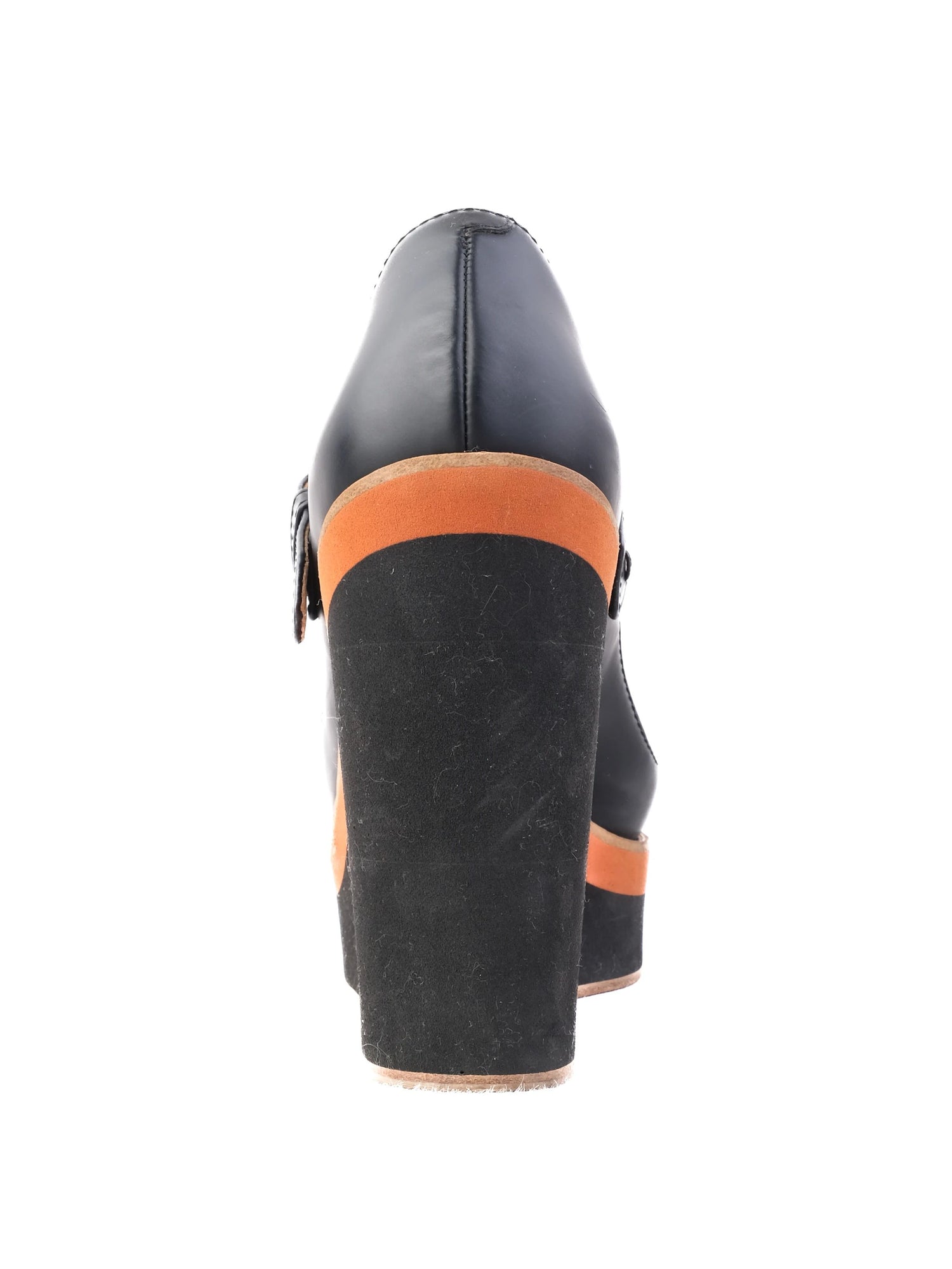 Excellent Max Mara Blue Leather Wedge Shoes Size 35 with Orange Stripe