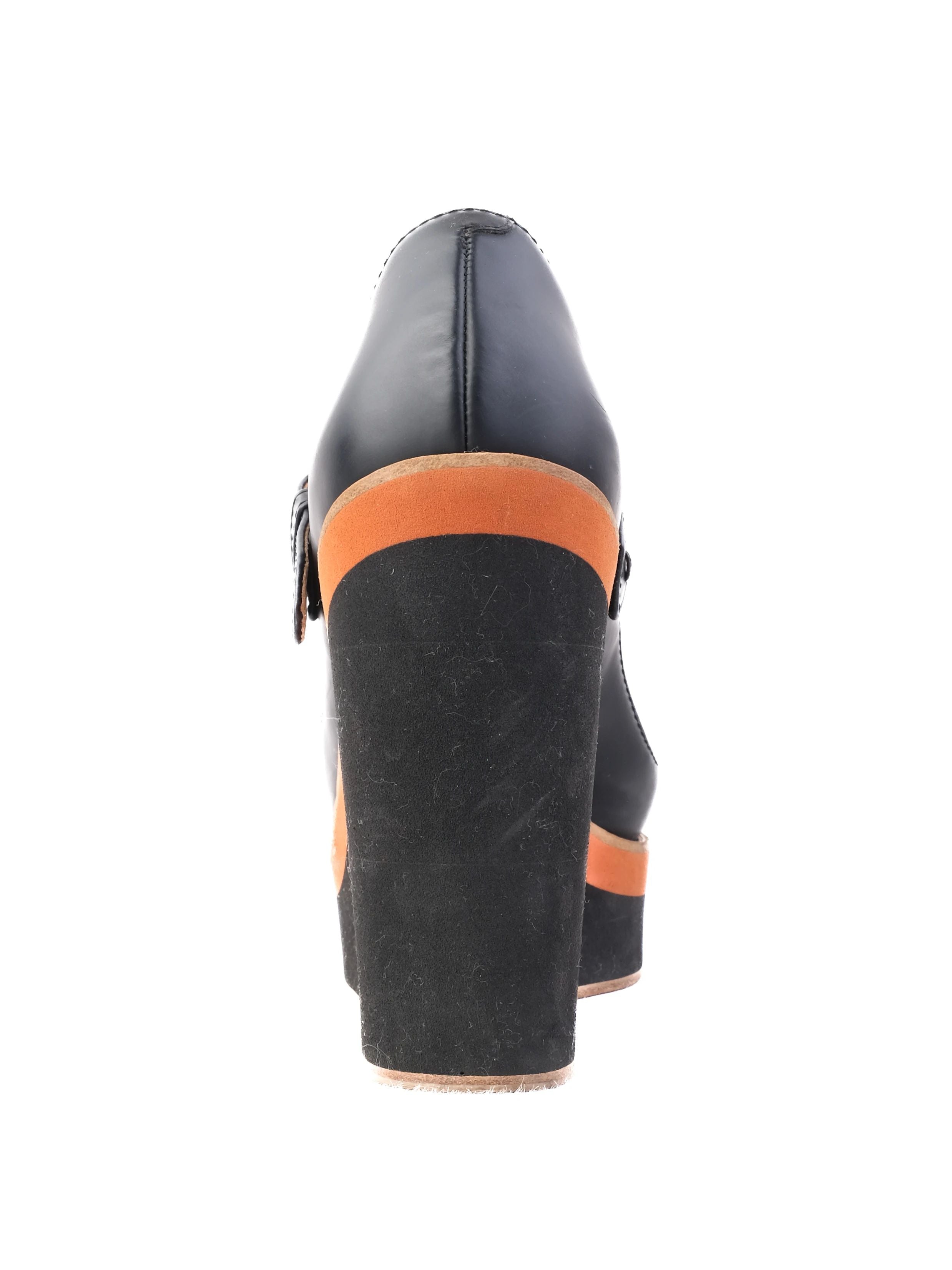 Excellent Max Mara Blue Leather Wedge Shoes Size 35 with Orange Stripe