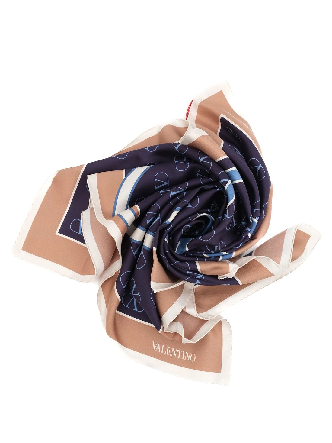 NEW Valentino Silk Scarf Combined Navy Blue &amp; Beige with Logo