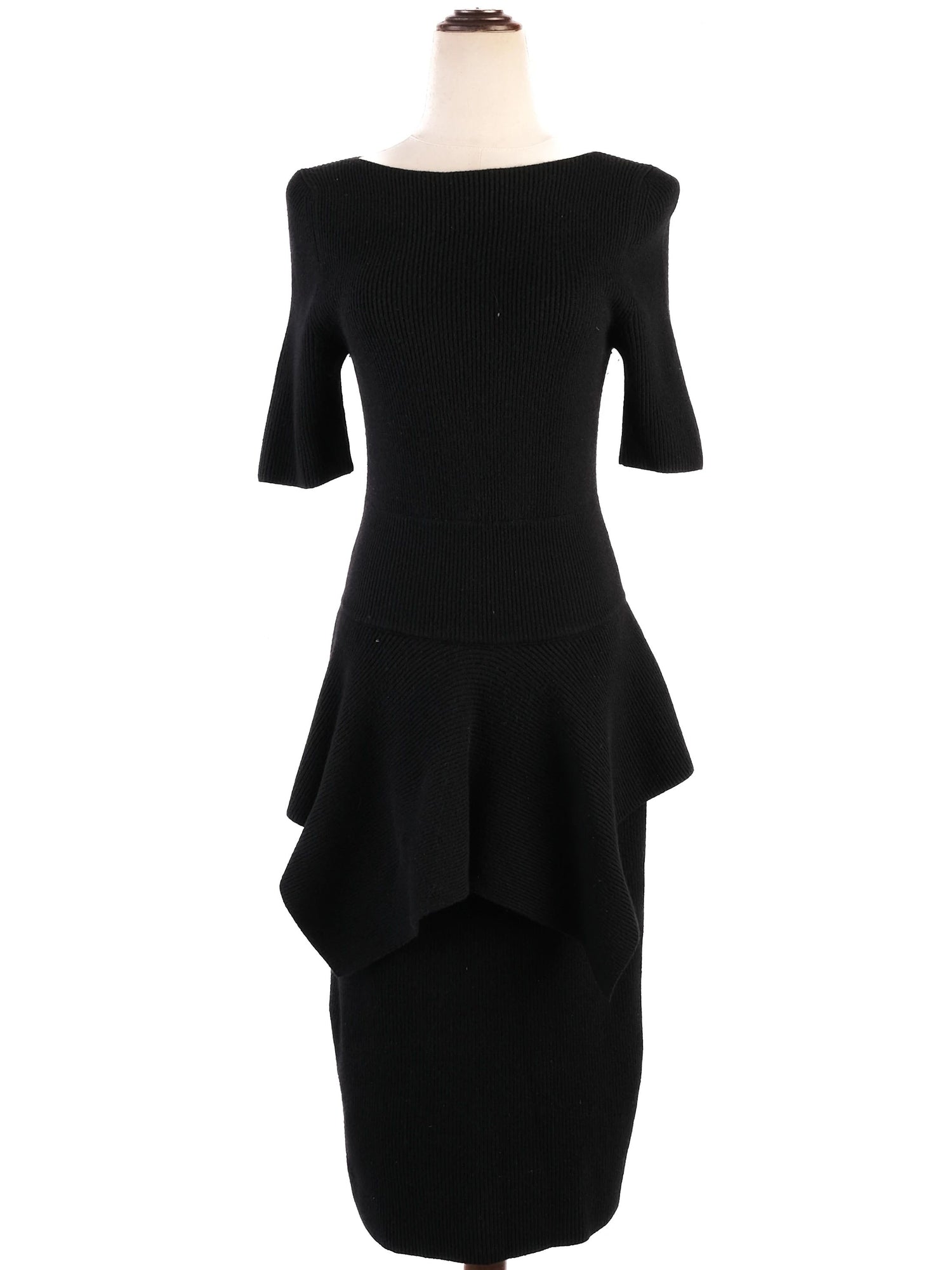 Gucci Black Wool Dress Size S with Draped Peplum Detail