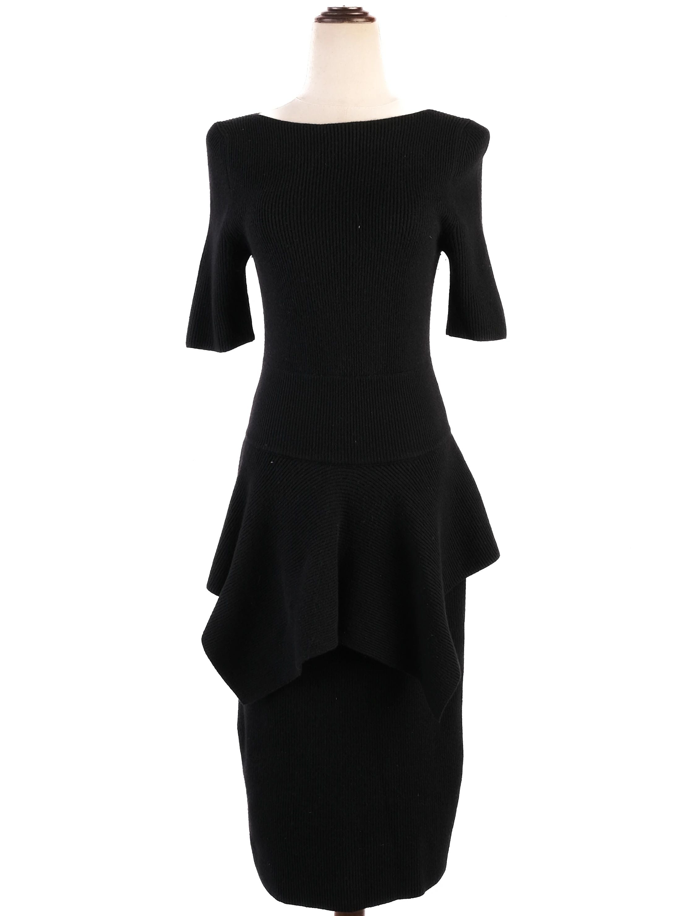 Gucci Black Wool Dress Size S with Draped Peplum Detail