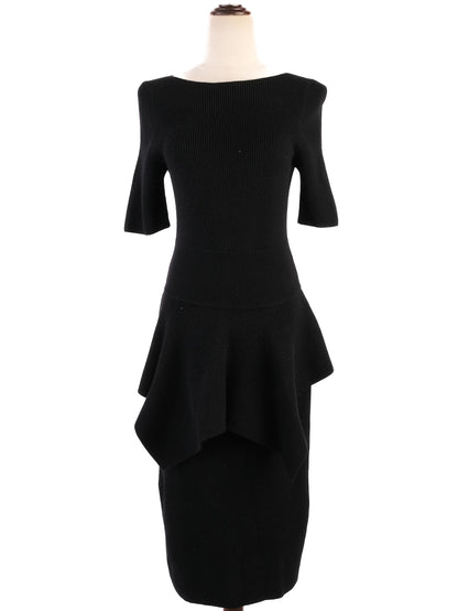 Gucci Black Wool Dress Size S with Draped Peplum Detail