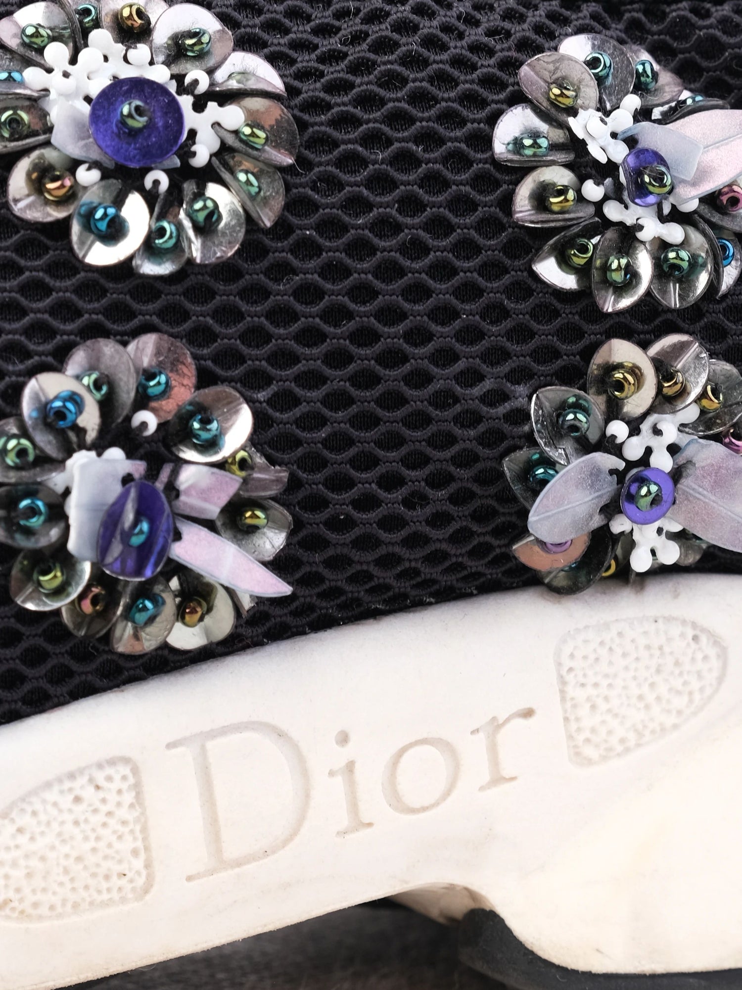 Good Condition Dior Black Fabric Embellished Sneakers Size 36