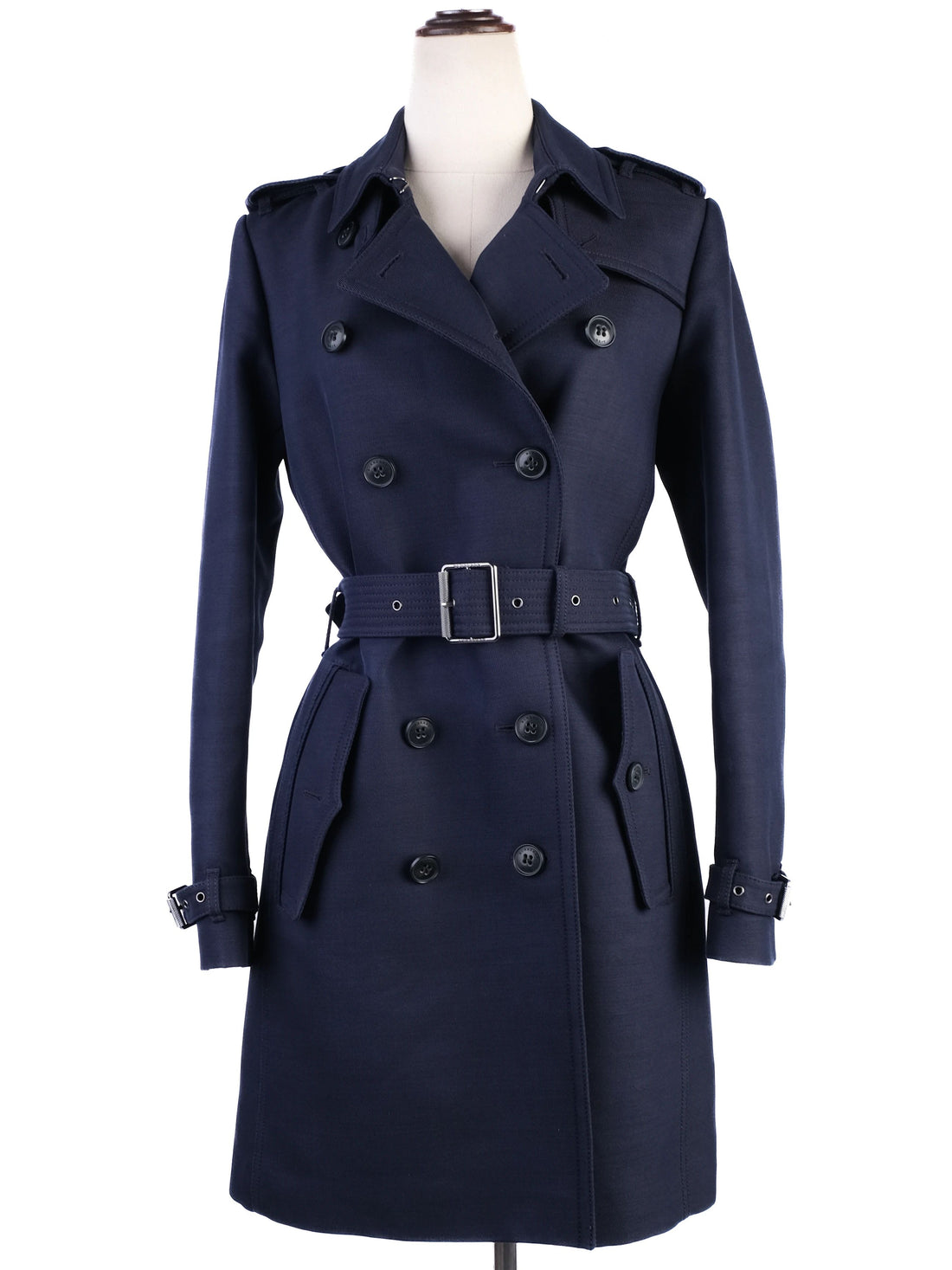 Burberry Blue Wool Trench Coat Women&