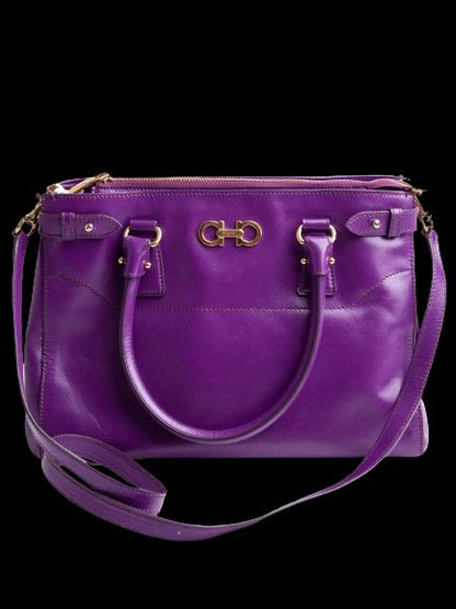 Good Salvatore Ferragamo Purple Leather Handbag with Gold Hardware
