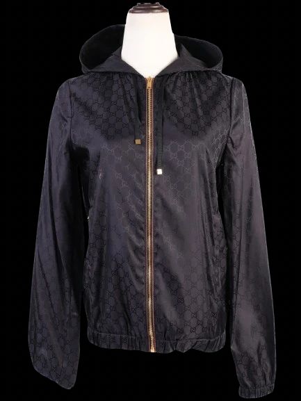 Gucci Black Hooded Jacket Nylon Size S Excellent Condition