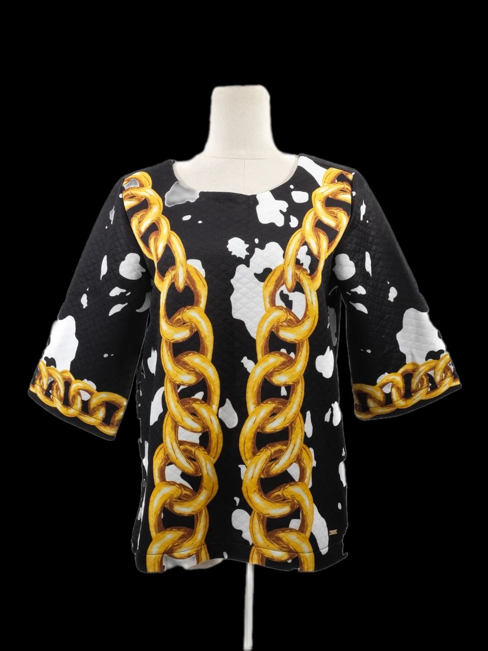 NEW Moschino Black &amp; White Chain Print Top Size L Cotton