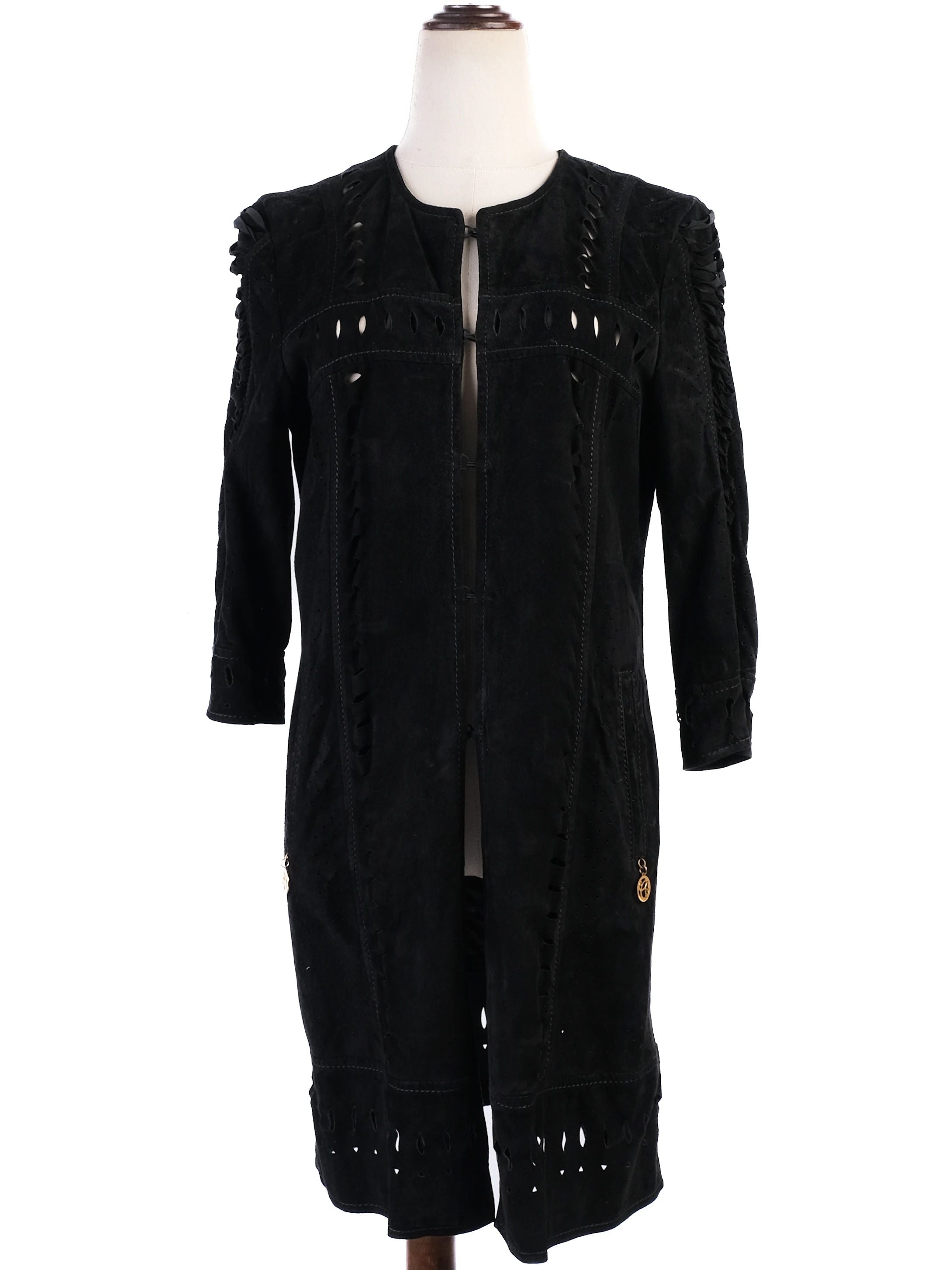 Class Roberto Cavalli Black Leather Long Coat Excellent Condition