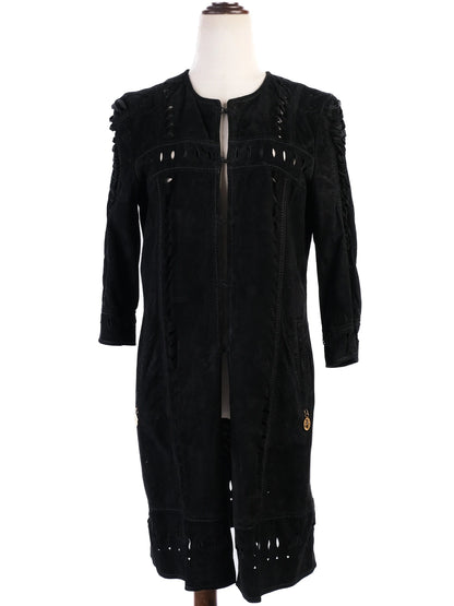 Class Roberto Cavalli Black Leather Long Coat Excellent Condition