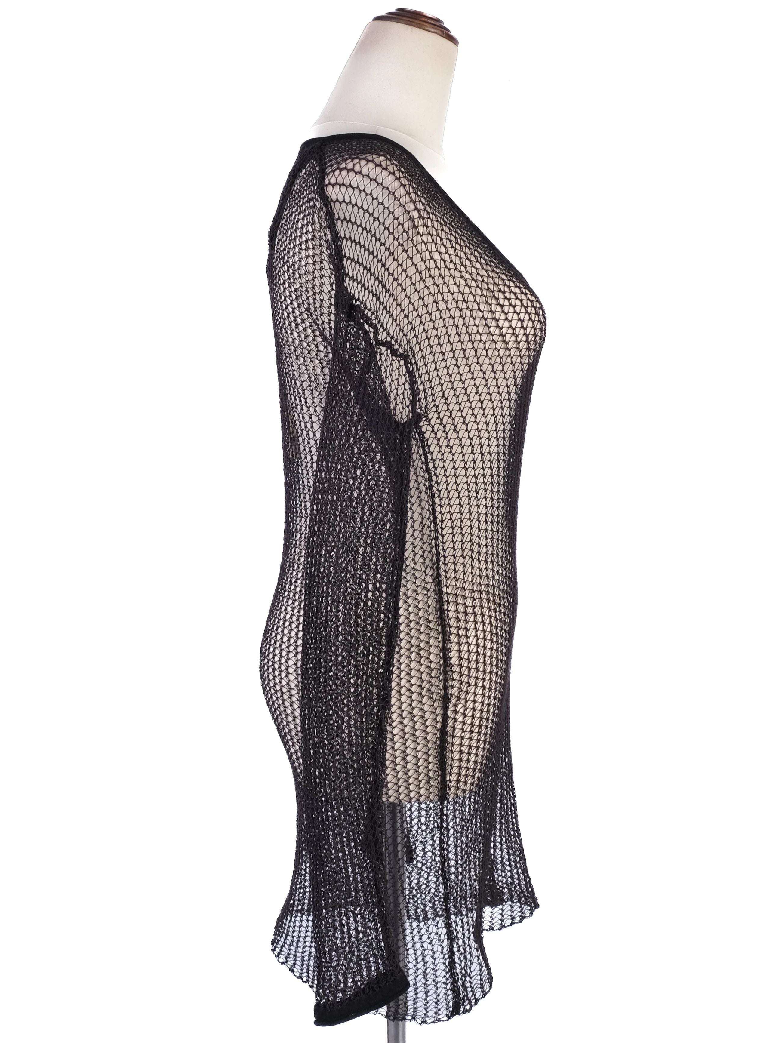 NEW By Malene Birger Black Mesh Dress Size XS V-Neck Long Sleeve