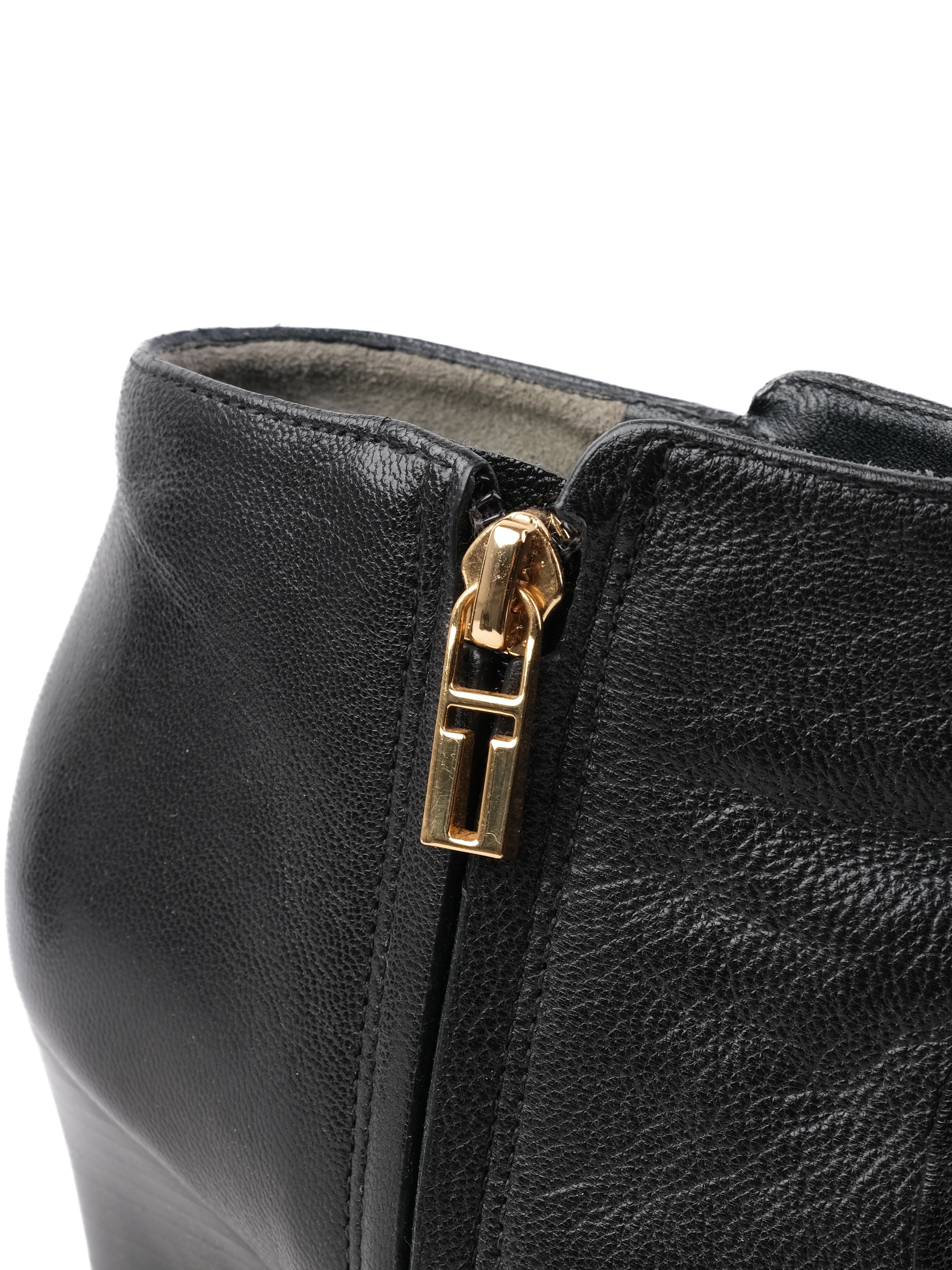 Excellent Tory Burch Black Leather Wedge Ankle Boots Size 40