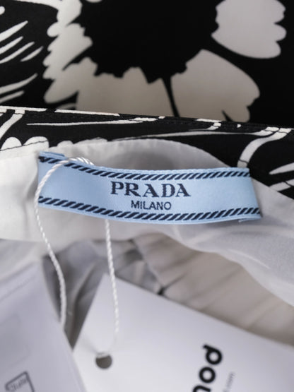 Excellent Prada Maxi Dress Black White Floral Silk Size S