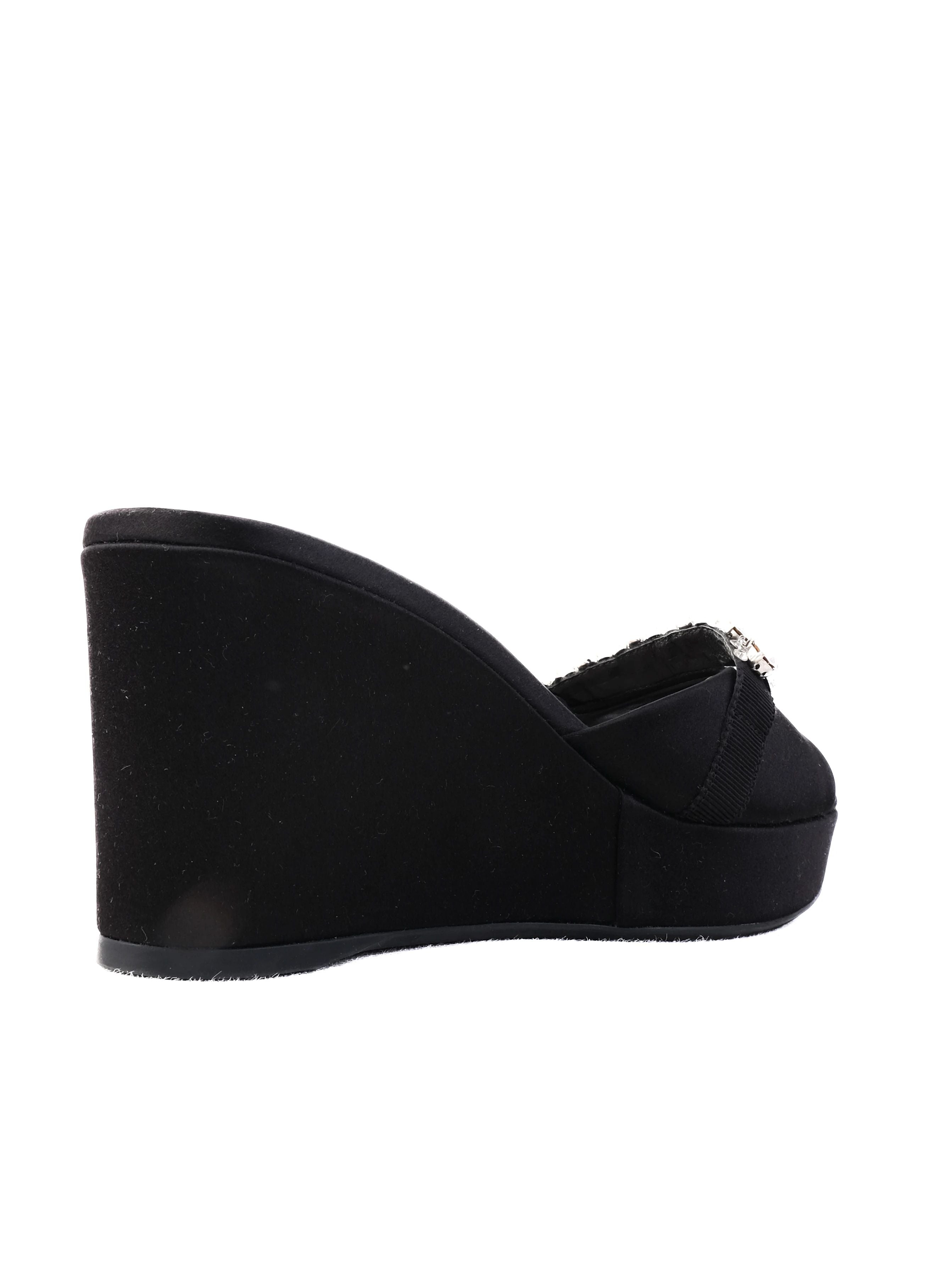 Perfect Miu Miu Black Fabric Wedge Sandals Peep-Toe Size 37