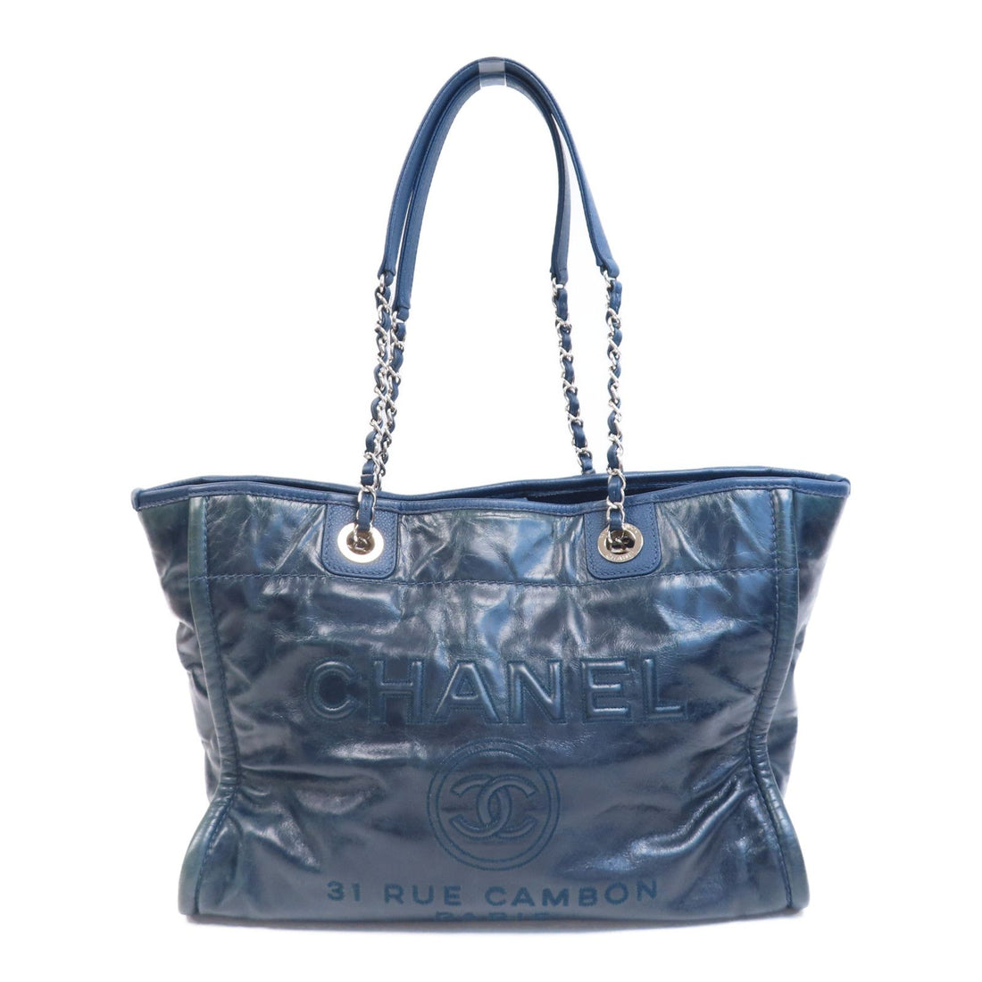 Chanel Blue Cowhide Leather Tote Ginpaku Hand-turned Bag Blue Tote Bag Calfskin (cowhide)