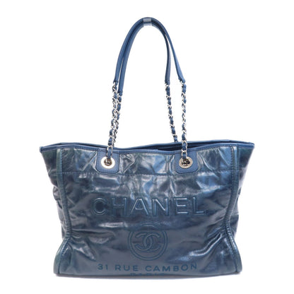 Chanel Blue Cowhide Leather Tote Ginpaku Hand-turned Bag Blue Tote Bag Calfskin (cowhide)