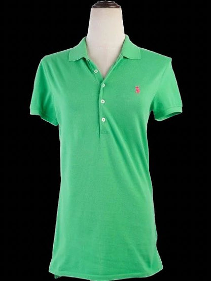 Excellent Ralph Lauren Green Polo Shirt Size M with Pink Logo