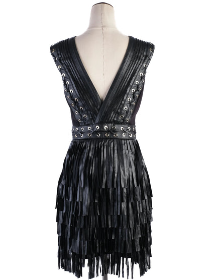 ELISABETTA FRANCHI Black Sleeveless Dress Size L with Lace-up Details
