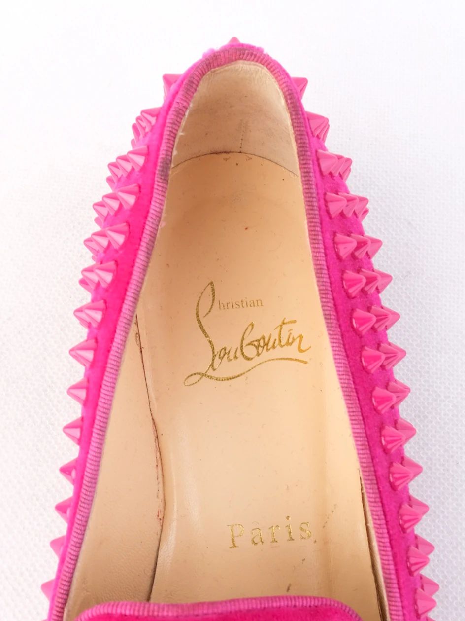 Excellent Christian Louboutin Pink Leather Loafers with Spikes Size 35.5