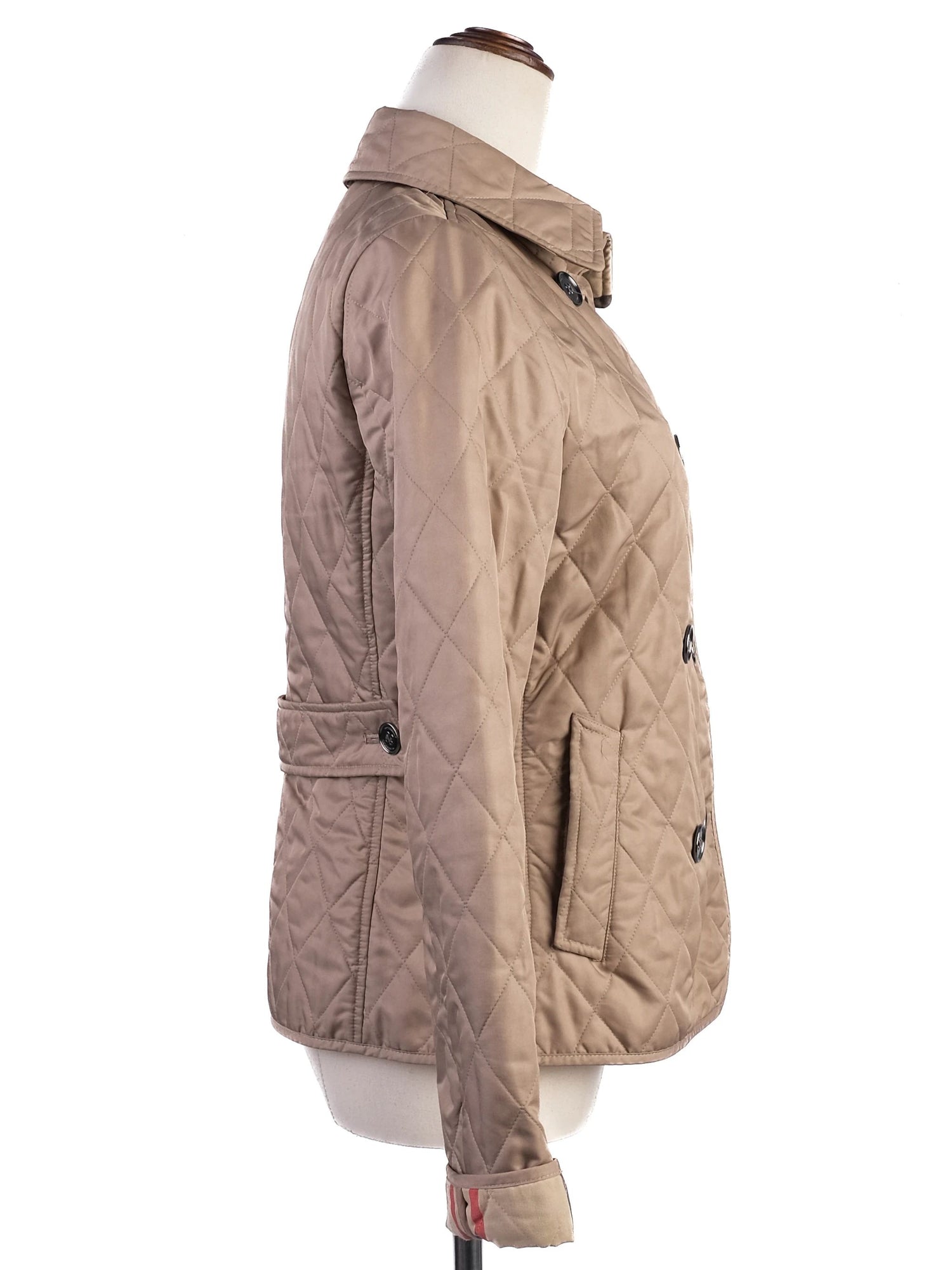 Excellent Burberry Gray Quilted Jacket Women Size S Polyester