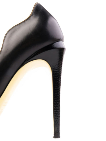 Fendi Black Leather High-Heeled Peep-Toe Shoes Size 37.5